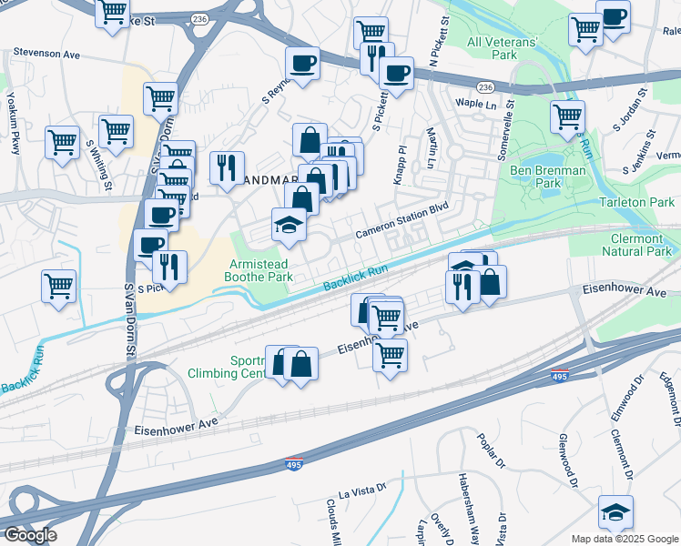 map of restaurants, bars, coffee shops, grocery stores, and more near 5183 Brawner Place in Alexandria