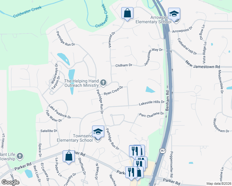 map of restaurants, bars, coffee shops, grocery stores, and more near 6750 Ryan Crest Drive in Florissant