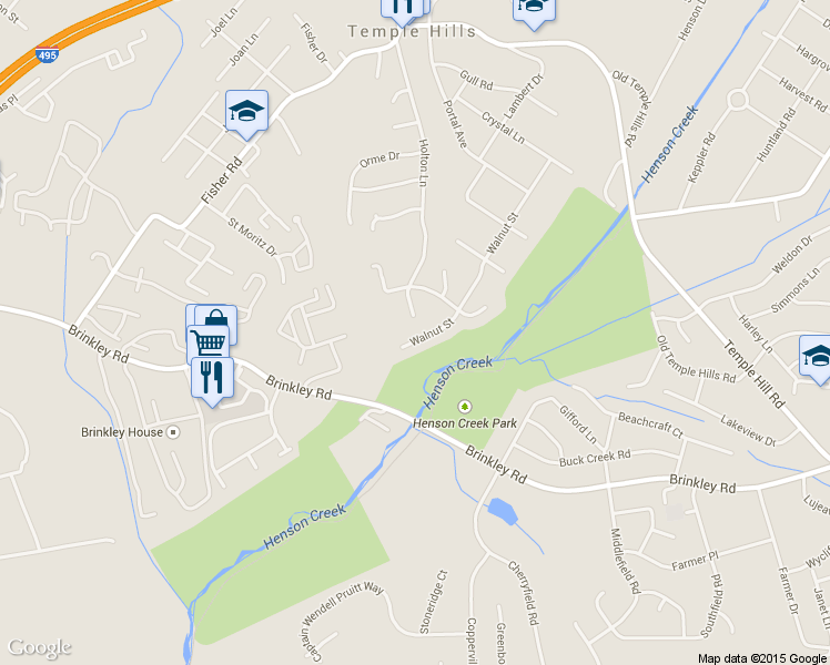 map of restaurants, bars, coffee shops, grocery stores, and more near 6201 Walnut St in Temple Hills