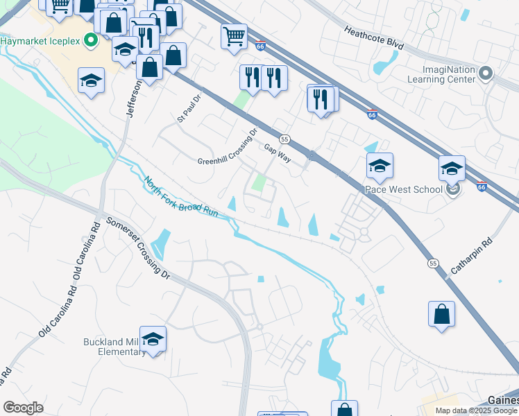 map of restaurants, bars, coffee shops, grocery stores, and more near 7063 Rogue Forest Lane in Gainesville