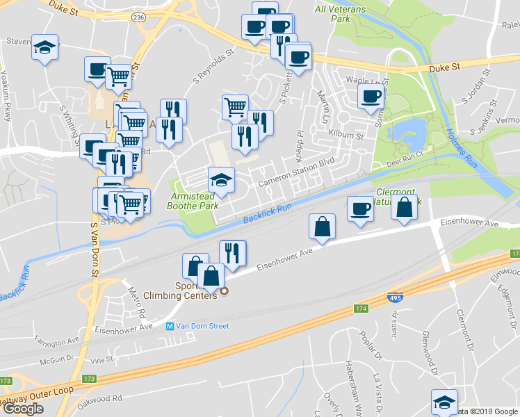 map of restaurants, bars, coffee shops, grocery stores, and more near 5189 Brawner Place in Alexandria