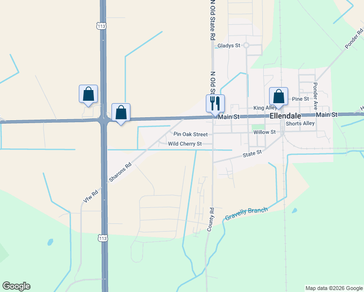 map of restaurants, bars, coffee shops, grocery stores, and more near 18312 Wild Cherry Street in Ellendale