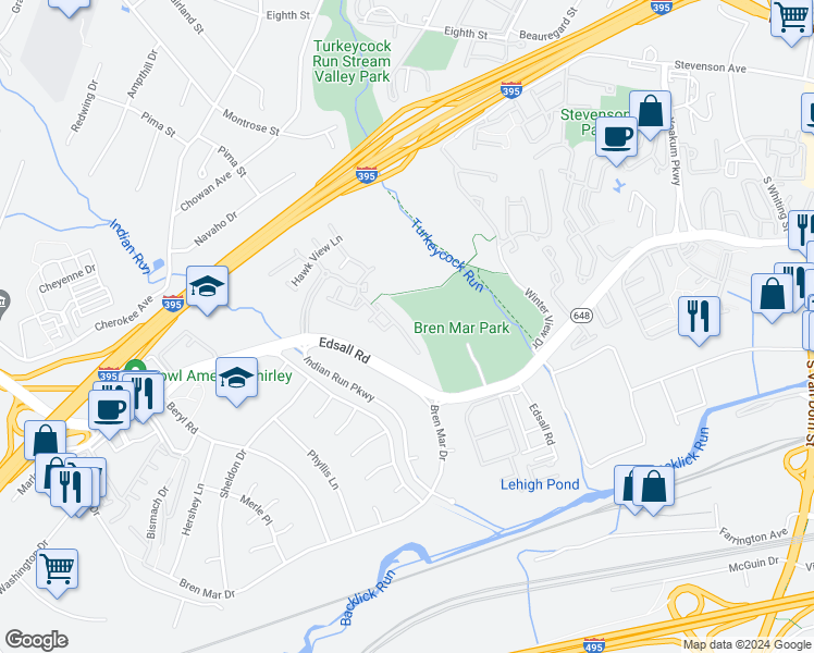 map of restaurants, bars, coffee shops, grocery stores, and more near 5433 Summer Leaf Lane in Alexandria