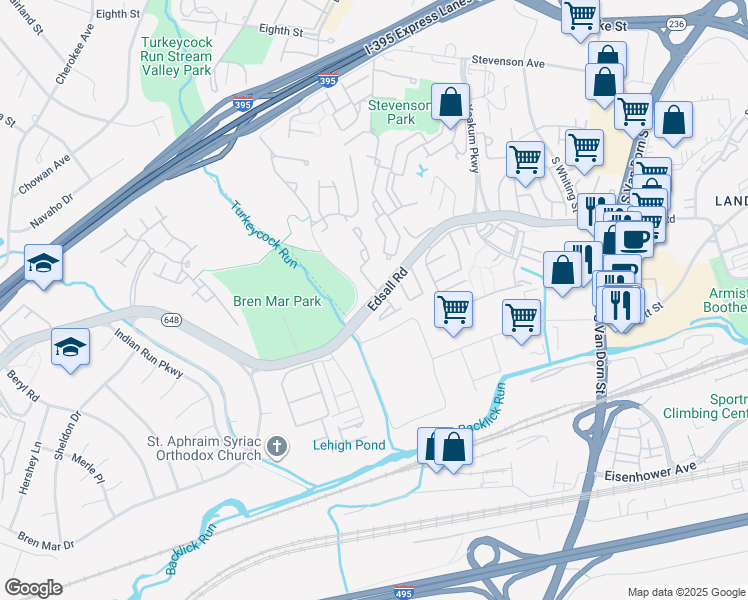 map of restaurants, bars, coffee shops, grocery stores, and more near 6251 Edsall Road in Alexandria