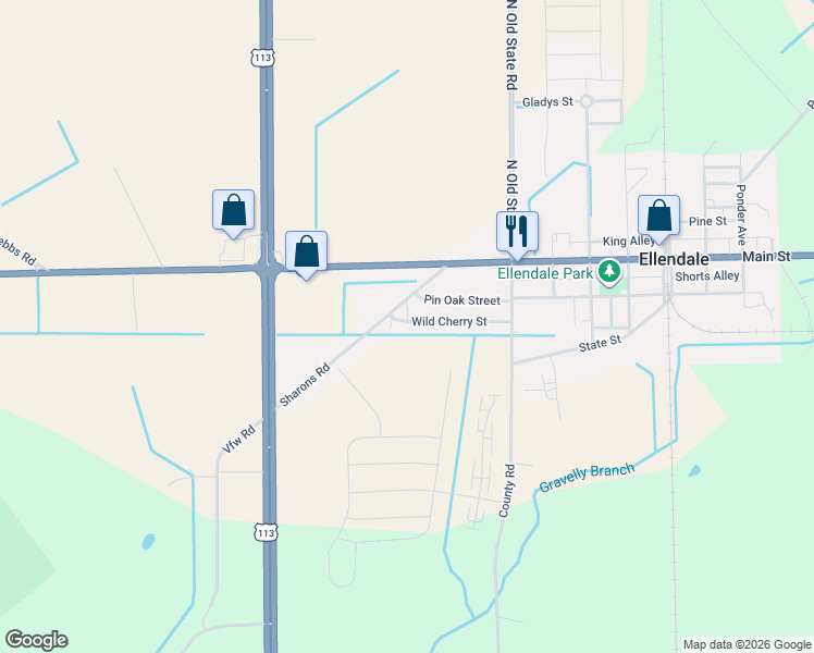 map of restaurants, bars, coffee shops, grocery stores, and more near 18274 Wild Cherry Street in Ellendale