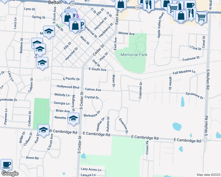 map of restaurants, bars, coffee shops, grocery stores, and more near 406 Catron Avenue in Belton