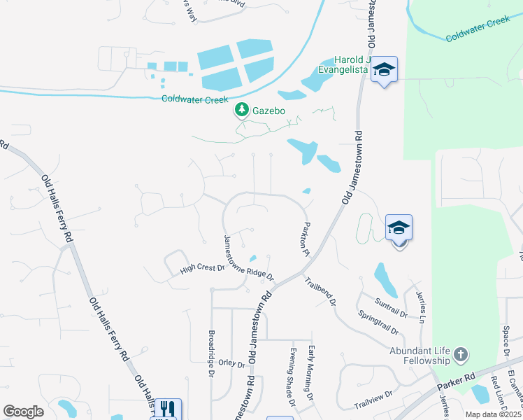 map of restaurants, bars, coffee shops, grocery stores, and more near 13042 Mystic Bend Lane in Florissant