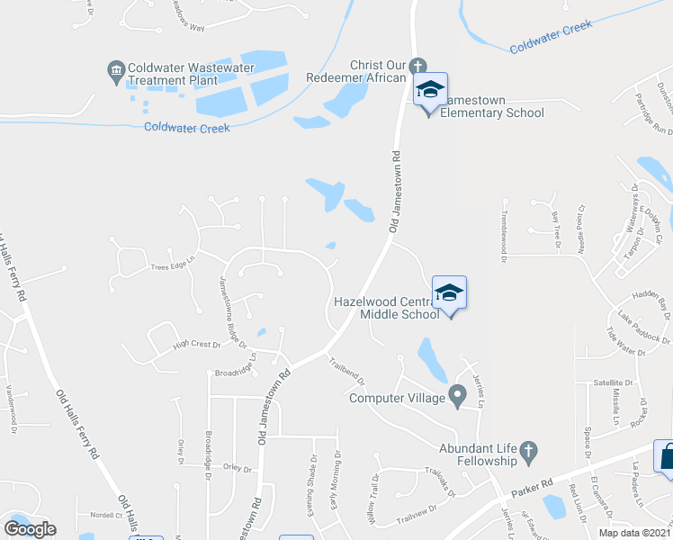 map of restaurants, bars, coffee shops, grocery stores, and more near 13310 De Marillac Drive in Florissant
