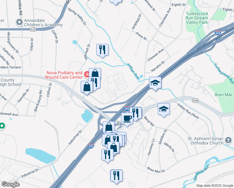 map of restaurants, bars, coffee shops, grocery stores, and more near 5460 Patuxent Way in Alexandria
