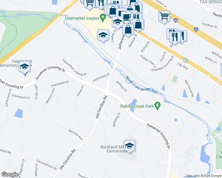 map of restaurants, bars, coffee shops, grocery stores, and more near 15114 Gaffney Circle in Gainesville