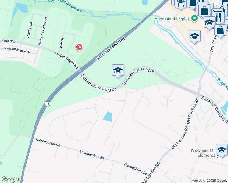 map of restaurants, bars, coffee shops, grocery stores, and more near 7021 Currie Farm Drive in Haymarket