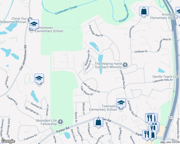 map of restaurants, bars, coffee shops, grocery stores, and more near 6583 East Dolphin Circle in Florissant