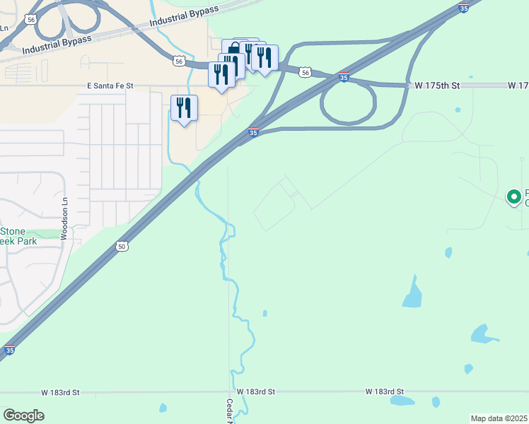 map of restaurants, bars, coffee shops, grocery stores, and more near Cedar Niles Road in Gardner
