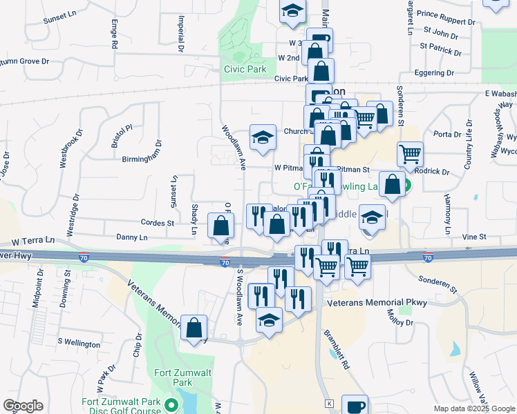 map of restaurants, bars, coffee shops, grocery stores, and more near 214 Casalon Drive in O'Fallon