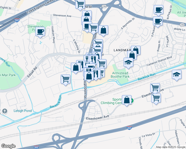 map of restaurants, bars, coffee shops, grocery stores, and more near 650 South Van Dorn Street in Alexandria