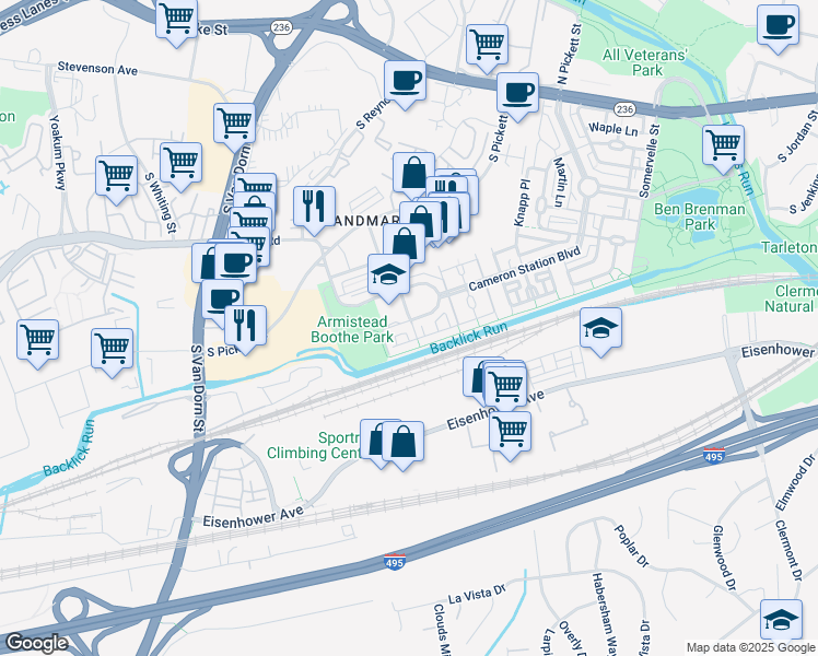 map of restaurants, bars, coffee shops, grocery stores, and more near 452 Ferdinand Day Drive in Alexandria