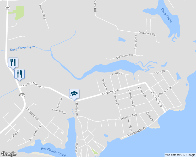 map of restaurants, bars, coffee shops, grocery stores, and more near 5501 Berkley Manor Lane in Deale