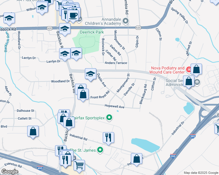 map of restaurants, bars, coffee shops, grocery stores, and more near 5319 Dublin Avenue in Springfield