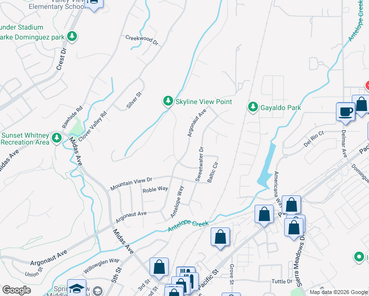 map of restaurants, bars, coffee shops, grocery stores, and more near 3933 Argonaut Avenue in Rocklin