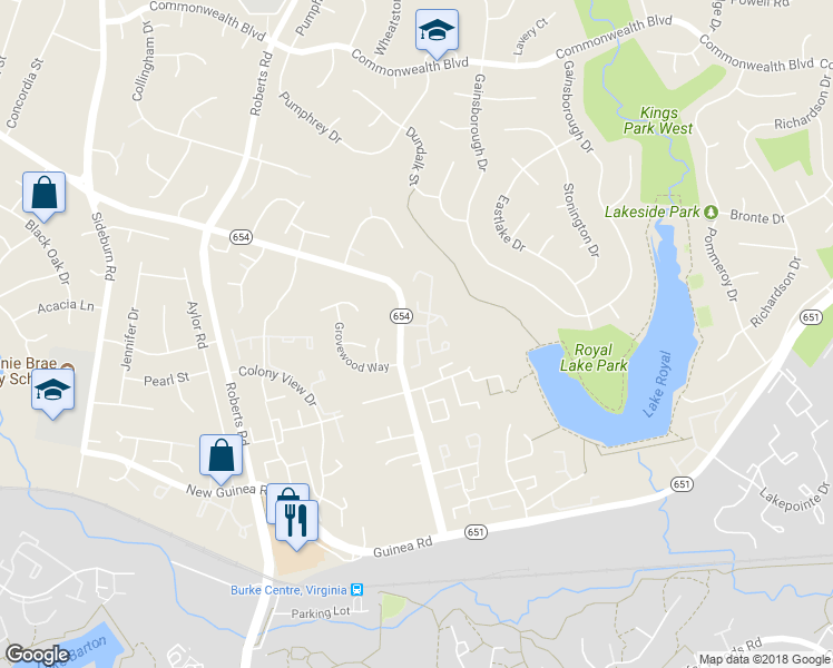 map of restaurants, bars, coffee shops, grocery stores, and more near 5407 Helm Court in Fairfax
