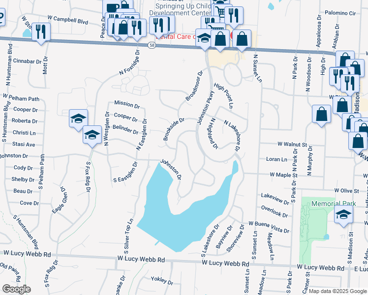 map of restaurants, bars, coffee shops, grocery stores, and more near 105a North Landcaster Drive in Raymore