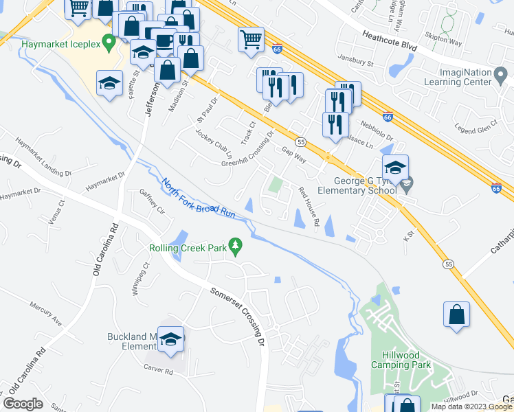 map of restaurants, bars, coffee shops, grocery stores, and more near 7030 Rogue Forest Lane in Gainesville