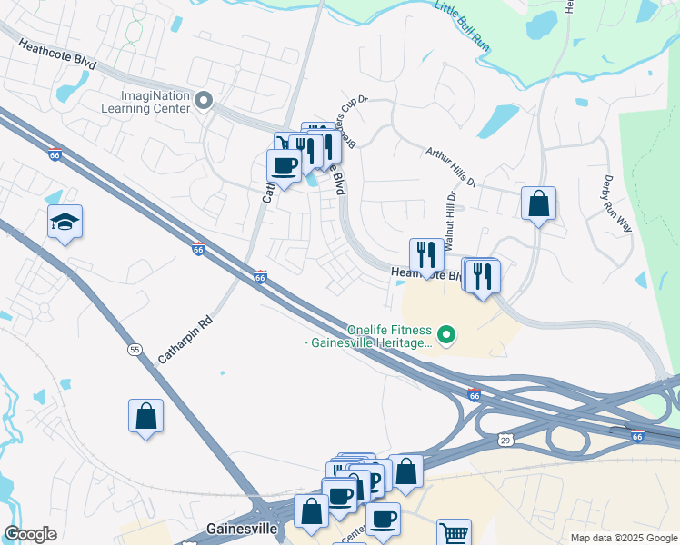map of restaurants, bars, coffee shops, grocery stores, and more near 13993 Cannondale Way in Gainesville