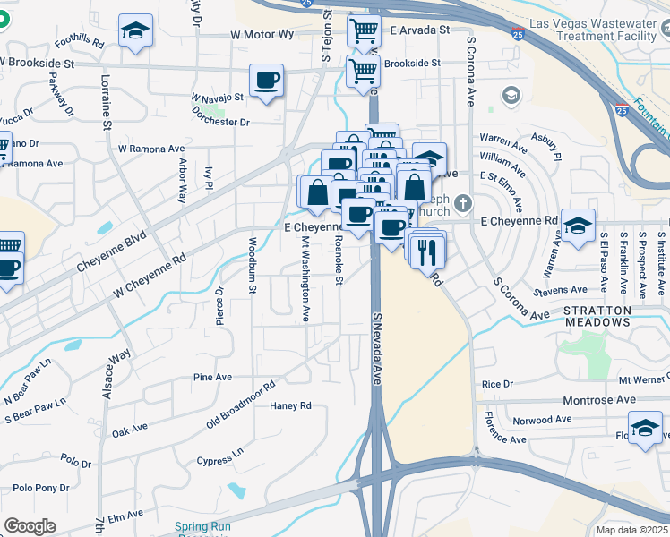 map of restaurants, bars, coffee shops, grocery stores, and more near 1942 1/2 Roanoke Street in Colorado Springs