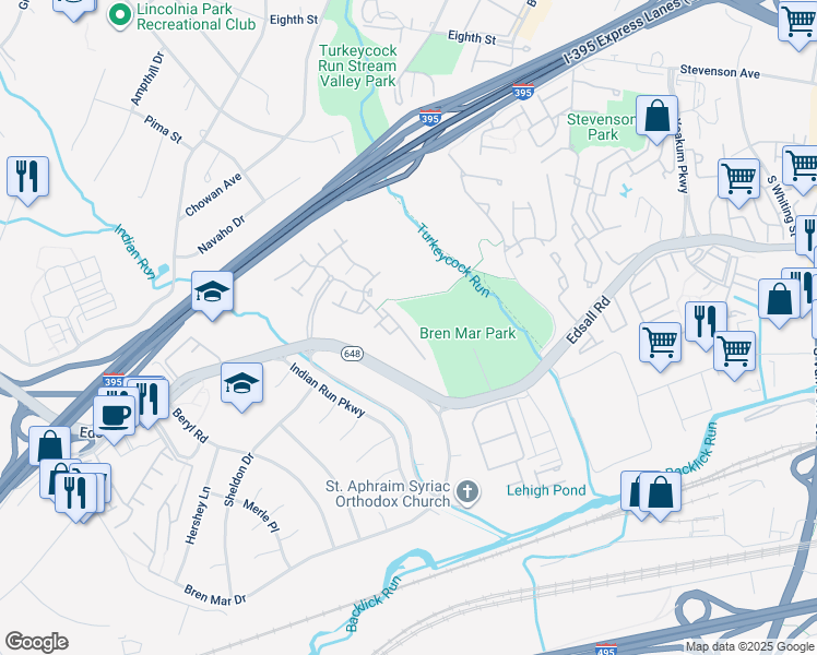 map of restaurants, bars, coffee shops, grocery stores, and more near 5427 Summer Leaf Lane in Alexandria