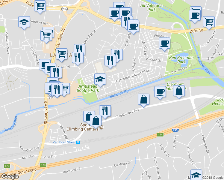map of restaurants, bars, coffee shops, grocery stores, and more near 5178 Brawner Place in Alexandria