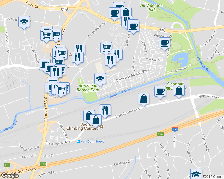 map of restaurants, bars, coffee shops, grocery stores, and more near 5178 Brawner Place in Alexandria