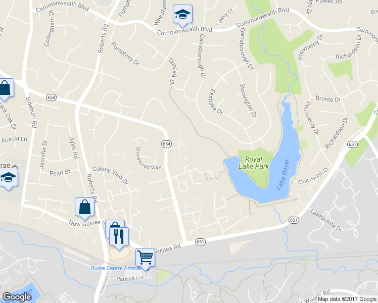 map of restaurants, bars, coffee shops, grocery stores, and more near 5424 Leeway Court in Fairfax