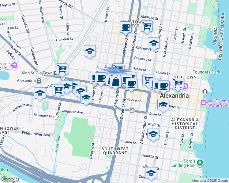 map of restaurants, bars, coffee shops, grocery stores, and more near 109 King Henry Court in Alexandria
