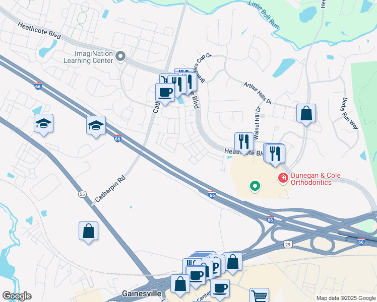 map of restaurants, bars, coffee shops, grocery stores, and more near Gary Fisher Trail in Gainesville