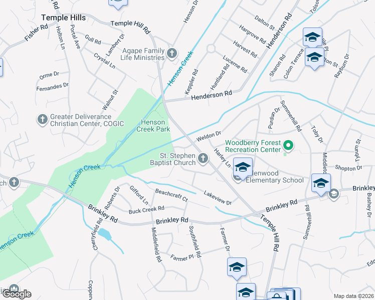 map of restaurants, bars, coffee shops, grocery stores, and more near 4207 Weldon Drive in Temple Hills