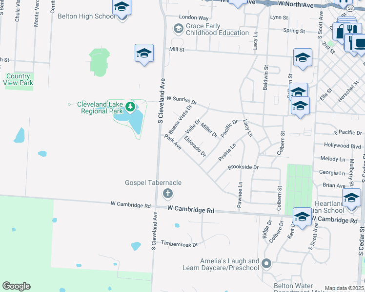 map of restaurants, bars, coffee shops, grocery stores, and more near 616 Park Avenue in Belton