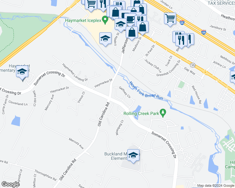 map of restaurants, bars, coffee shops, grocery stores, and more near 15109 Gaffney Circle in Gainesville