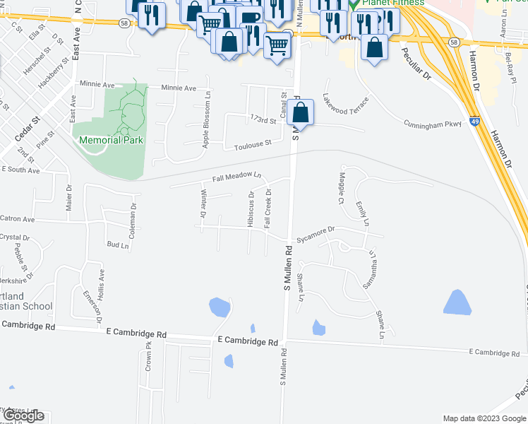 map of restaurants, bars, coffee shops, grocery stores, and more near 600 Fall Creek Drive in Belton