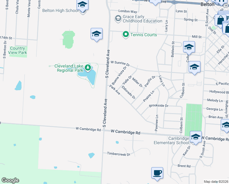 map of restaurants, bars, coffee shops, grocery stores, and more near 621 Park Ave in Belton