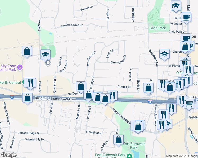 map of restaurants, bars, coffee shops, grocery stores, and more near 740 Montbrook Drive in O'Fallon