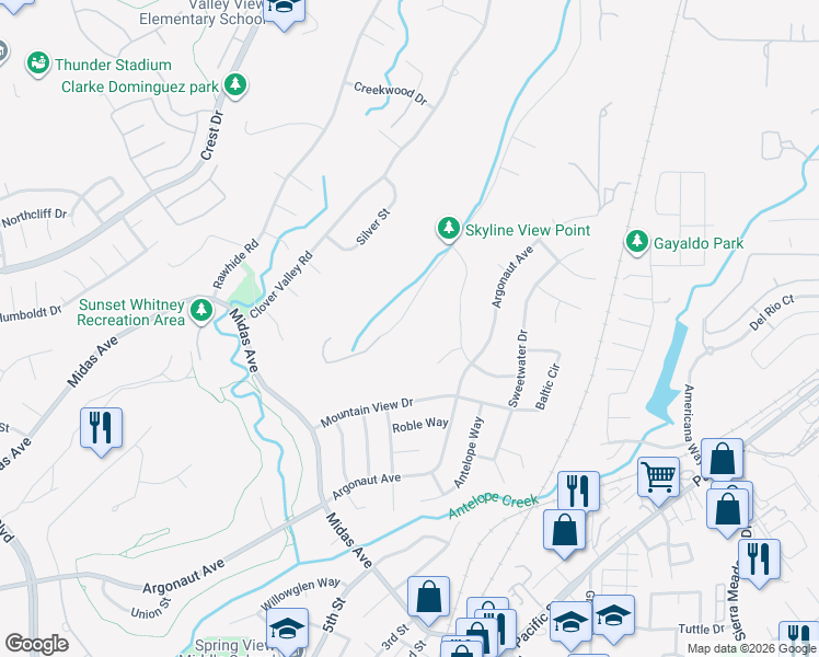 map of restaurants, bars, coffee shops, grocery stores, and more near 3923 Skyline Drive in Rocklin