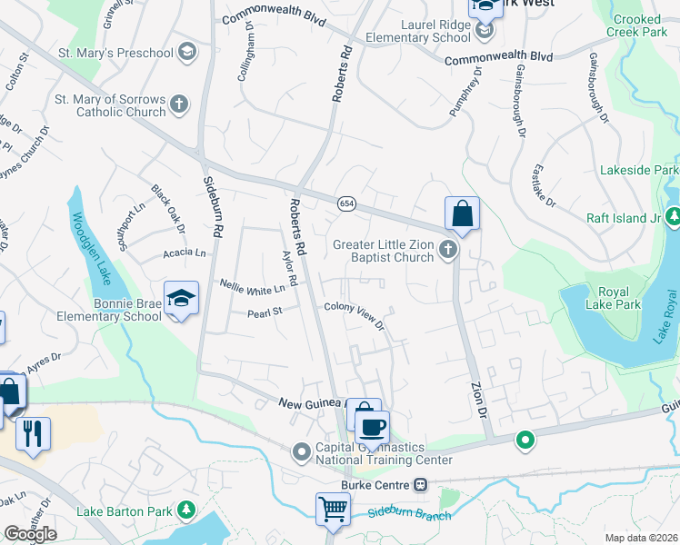 map of restaurants, bars, coffee shops, grocery stores, and more near 10380 Hampshire Green Avenue in Fairfax