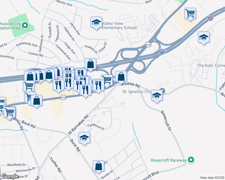 map of restaurants, bars, coffee shops, grocery stores, and more near 6104 Oxon Hill Road in Oxon Hill