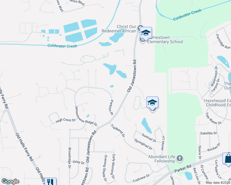 map of restaurants, bars, coffee shops, grocery stores, and more near 13310 De Marillac Drive in Florissant