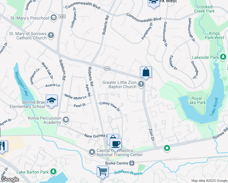 map of restaurants, bars, coffee shops, grocery stores, and more near 10354 Hampshire Green Avenue in Fairfax