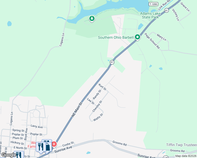 map of restaurants, bars, coffee shops, grocery stores, and more near 13953 Northeast Main Street in West Union