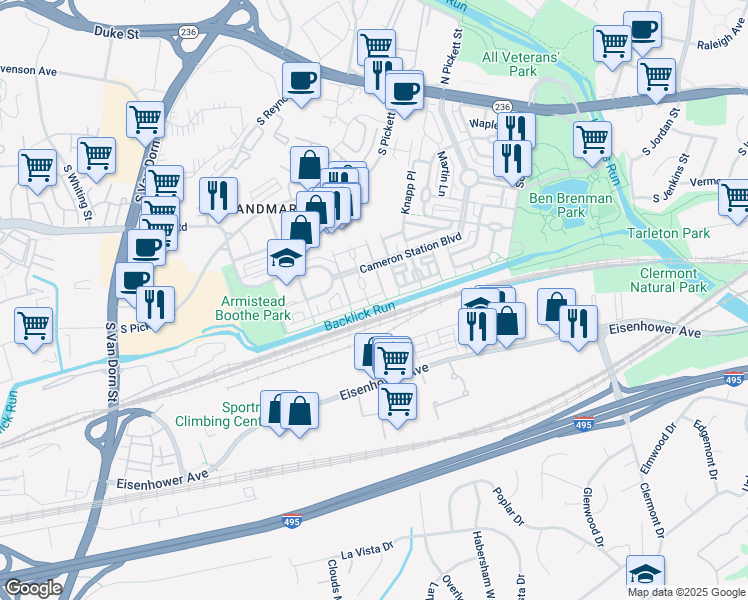 map of restaurants, bars, coffee shops, grocery stores, and more near 5213 Brawner Place in Alexandria