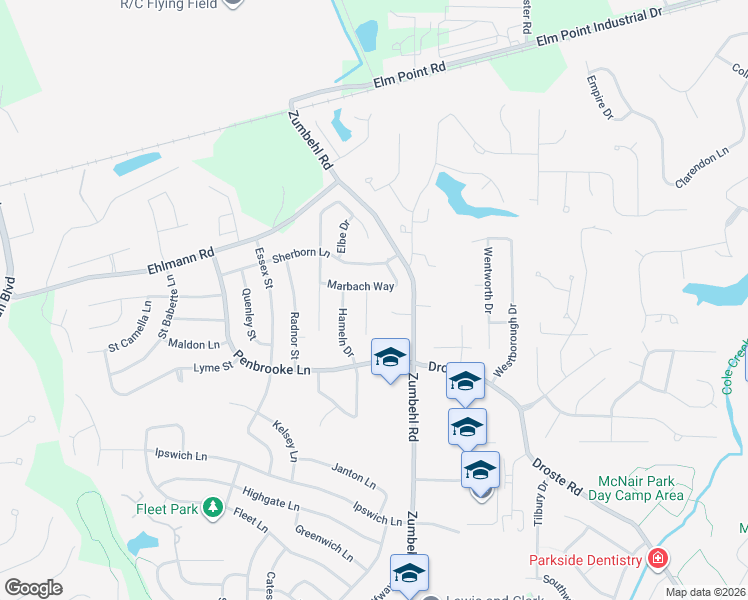 map of restaurants, bars, coffee shops, grocery stores, and more near 2932 Marbach Court in Saint Charles