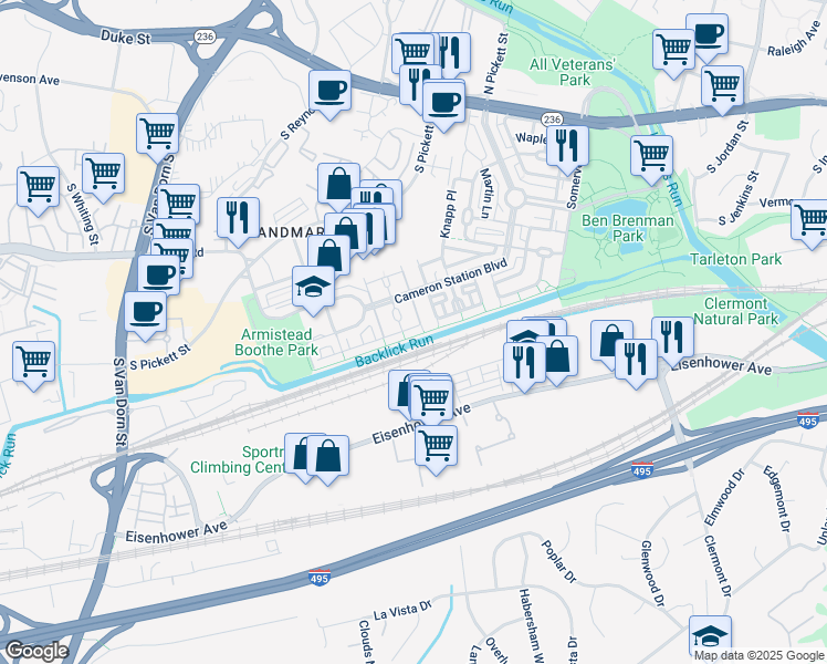 map of restaurants, bars, coffee shops, grocery stores, and more near 5215 Brawner Pl in Alexandria