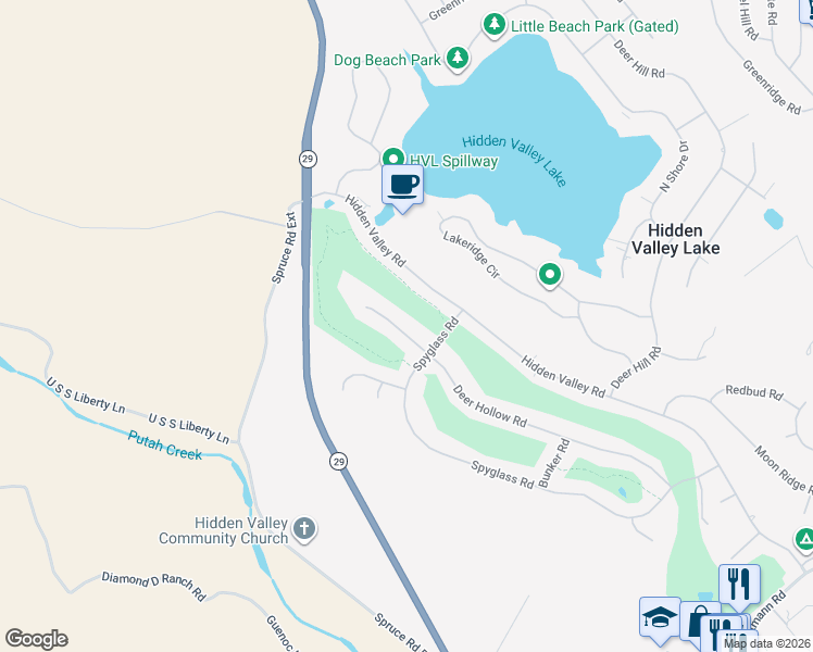 map of restaurants, bars, coffee shops, grocery stores, and more near 18238 Deer Hollow Road in Hidden Valley Lake